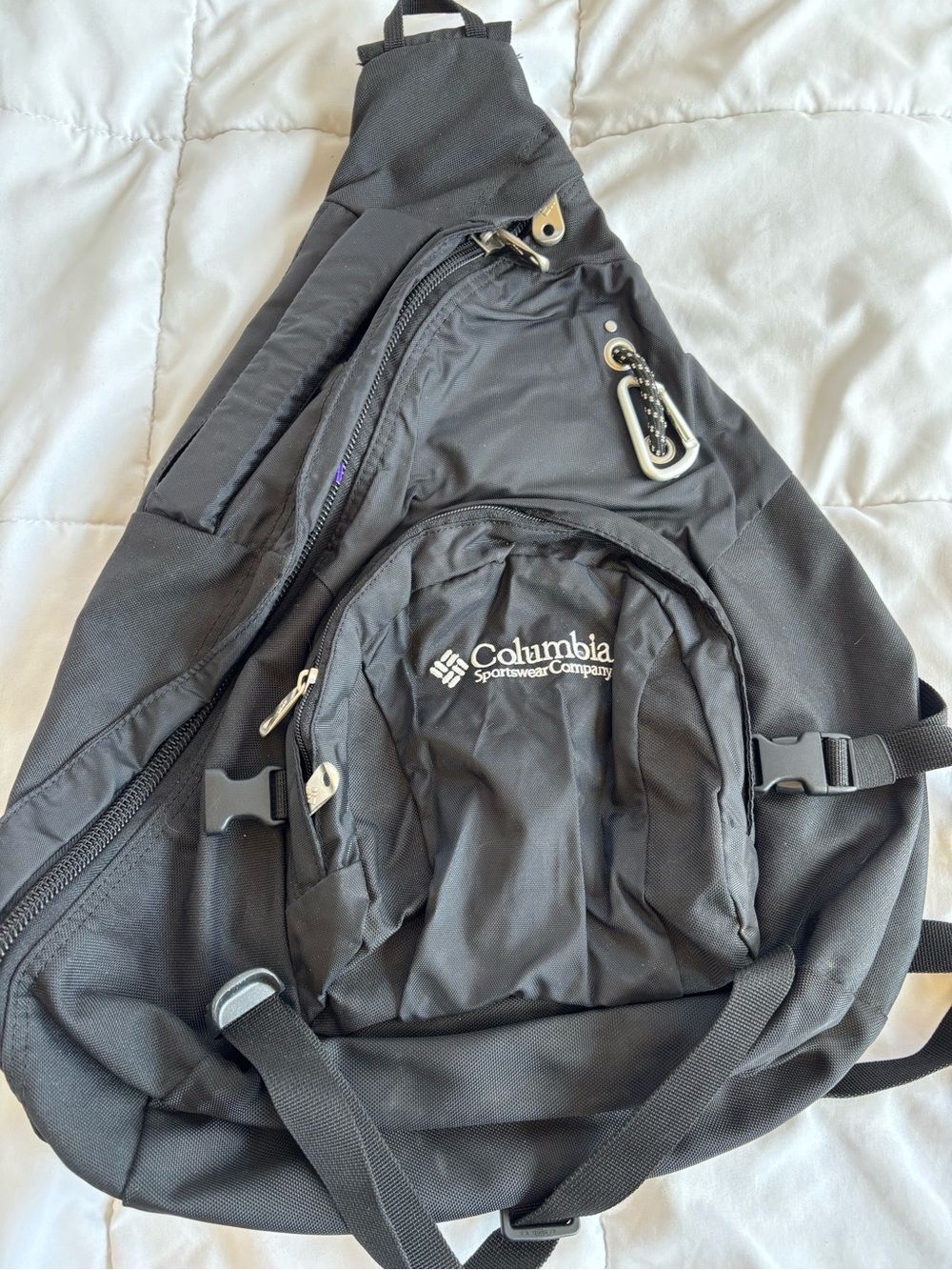 希少✨️ 00s y2k Columbia check Sling Bag Columbia Sportswear Y2K Sling Bag Black Gray Crossbod… - Gem